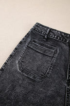 Black Chic Patch Pocket Straight Leg Loose Jeans