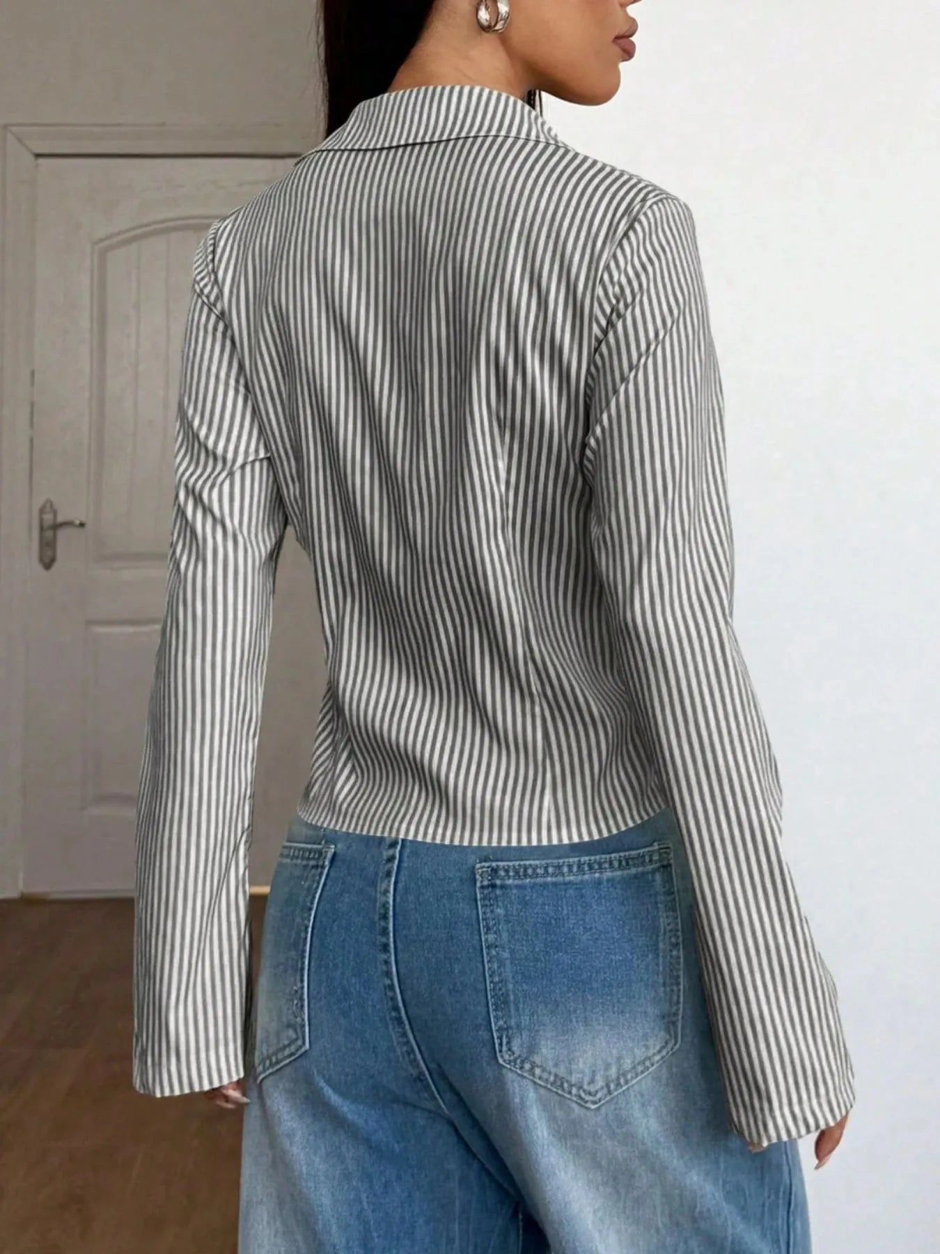 Kim's Striped Button Up Long Sleeve Shirt