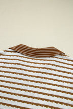 Khaki Stripe Collared Pullover Top and Drawstring Pant Set