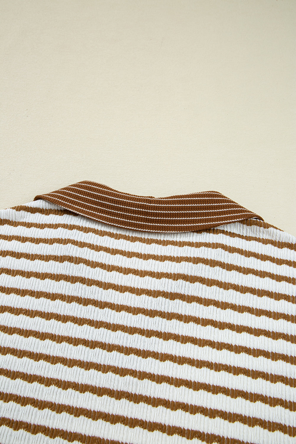 Khaki Stripe Collared Pullover Top and Drawstring Pant Set