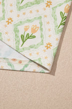 Green Floral Print Turn-down Collar Short Pajamas Set