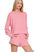 Zenana Scuba Long Sleeve Sweatshirts & Shorts Set