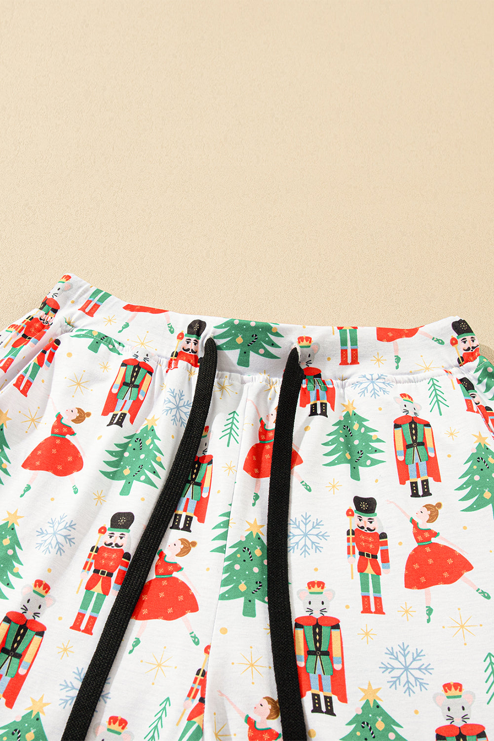 Cozy White Printed Christmas Pattern Button-Up Sleepwear Set - Short Sleeve Top & Loose Pants
