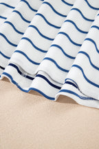 Sail Blue Striped Long Sleeve Top Drawstring Wide Leg Pants 2pcs Outfit