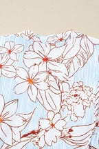 Brown Floral Print Tie Neck 3/4 Sleeve Mini Dress