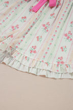 Beige Floral Print Contrast Pipping Short Pajamas Set