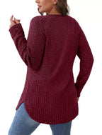 Casual Ribbed Knit Long Sleeve T-Shirt
