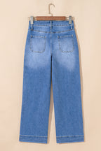 Sky Blue Cropped High Rise Wide Leg Jeans