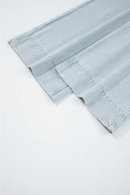 Sky Blue Stripe Button Flap Pocket Cuffed Hem Wide Leg Jeans