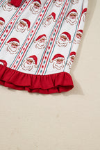 Festive White Santa & Stripes Ruffle Pajama Set for Cozy Holiday Nights