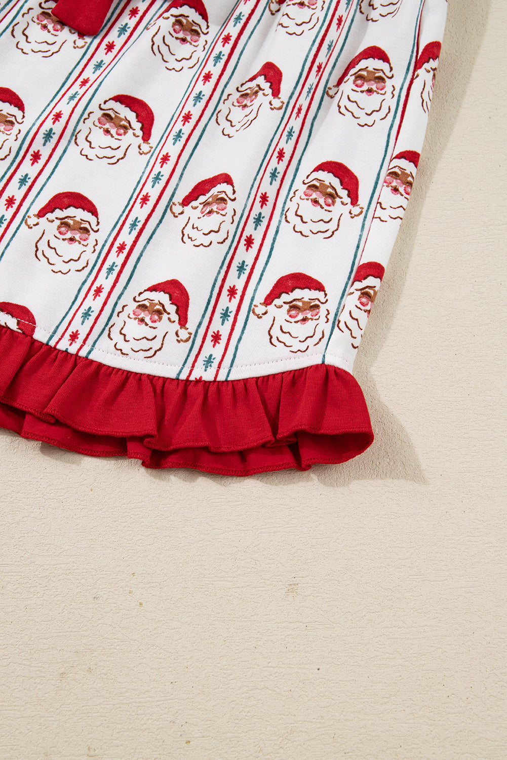 Festive White Santa & Stripes Ruffle Pajama Set for Cozy Holiday Nights