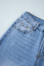 Dusk Blue Raw Hem Straight Leg Loose High Waist Jeans