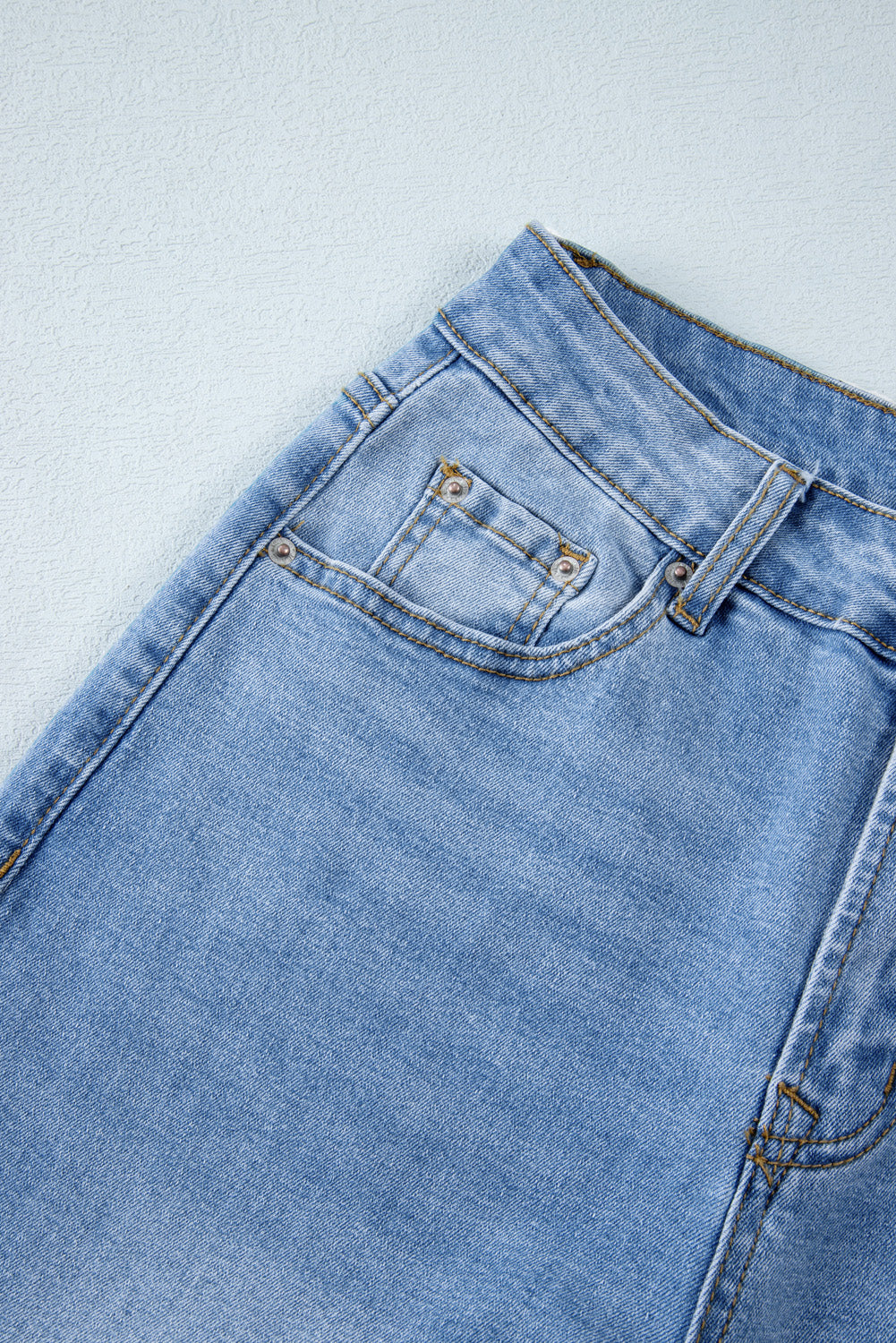 Dusk Blue Raw Hem Straight Leg Loose High Waist Jeans