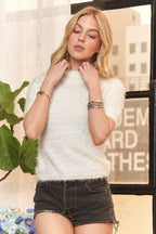 Adora Fuzzy Mock Neck Short Sleeve Sweater