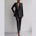 Chic Solid Color Blazer & High Waist Pants Set - Versatile Commuting & Business Attire