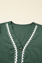 Canton Contrast Ricrac Trim Button V Neck Knotted Bracelet Sleeve Shift Dress