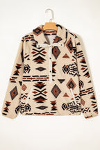 Beige Western Aztec Half Zip Plush Sweatshirt