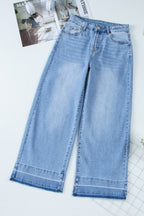 Dusk Blue Raw Hem Straight Leg Loose High Waist Jeans