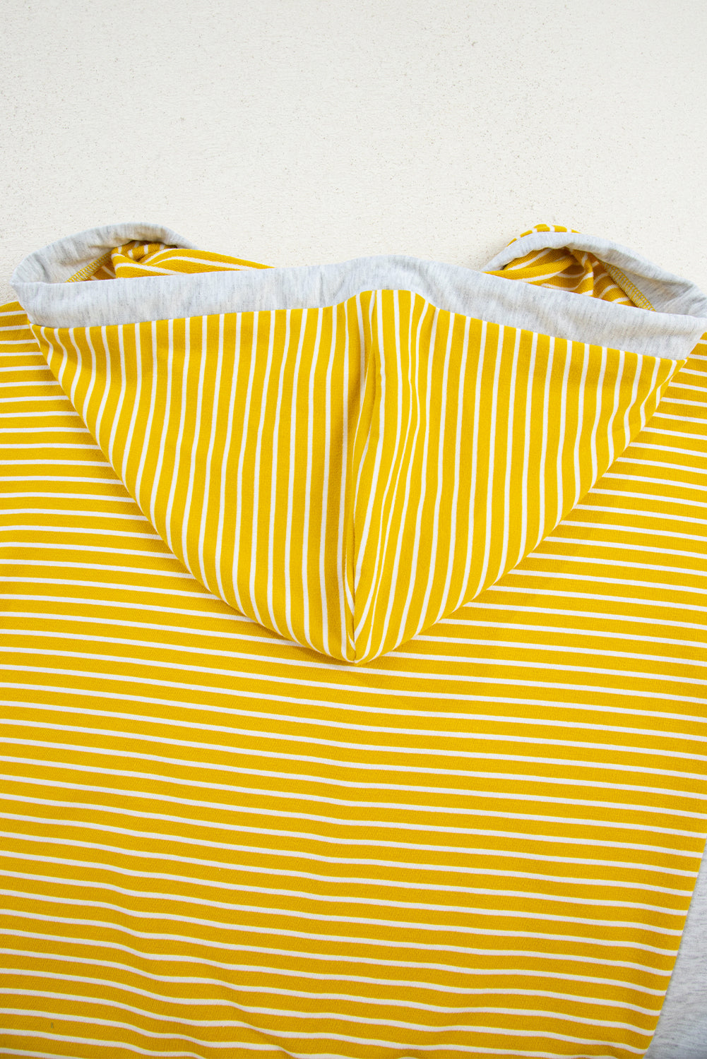 Yellow Stripe Color Block Drawstring V Neck Loose Fit Hooded Top