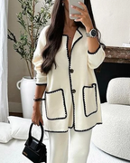 Women's Edge Decorated Casual Two-Piece Set - Stylish Jacket and Pants Outfit