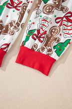 Cozy White Christmas Pattern V-Neck Pullover & Drawstring Pants 2-Piece Lounge Set for Women