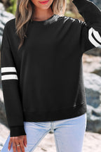 Black Varsity Striped Detail Drop Shoulder Oversized Sweatshirt