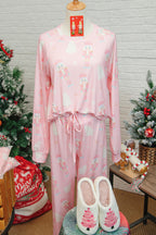 2-Piece Pink Christmas Tree & Nutcracker Print Lounge Pant Set for Women