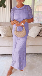 Elegant Boat Neck Hollow Airy Two-piece Dress - Breathable Polyester Outfit