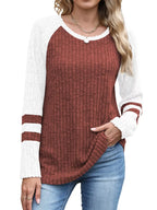 Ribbed Knit Raglan Long Sleeve T-Shirt