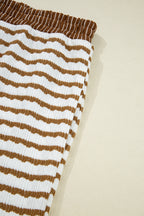 Khaki Stripe Collared Pullover Top and Drawstring Pant Set