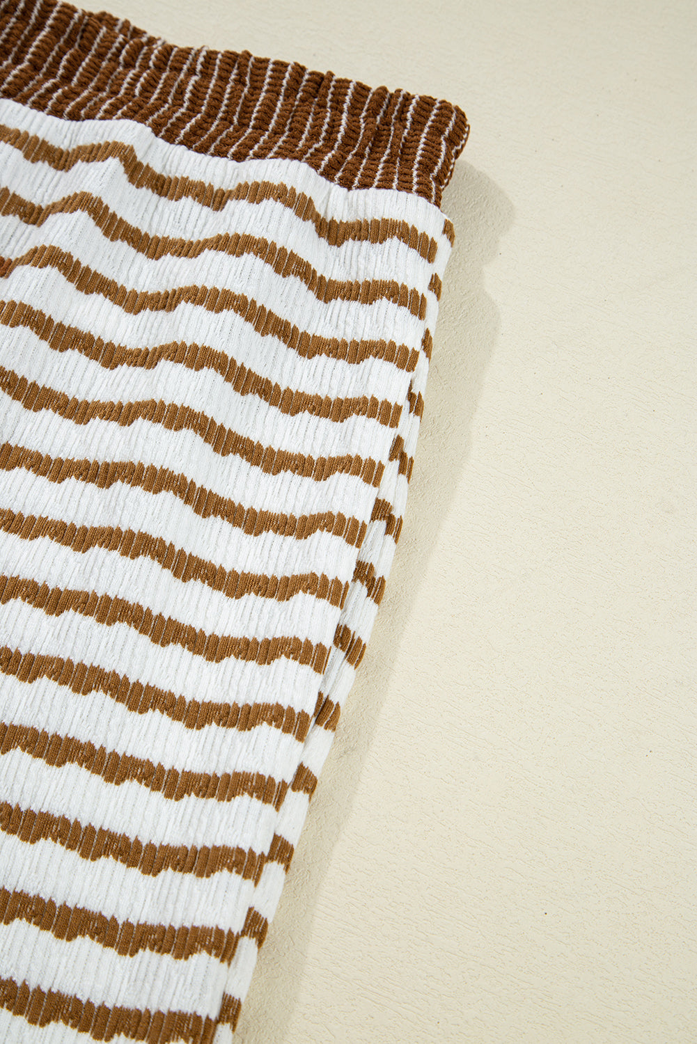 Khaki Stripe Collared Pullover Top and Drawstring Pant Set