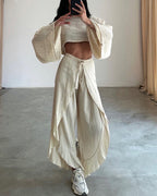 Chic Casual Slit Tie Two-Piece Set for Women - Comfortable & Stylish