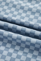 Sky Blue Checkerboard Long Sleeve Pullover and Shorts Set