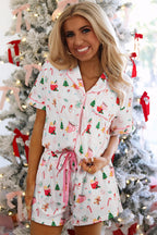 White Christmas Spirits Pajama Set - 2 Piece Shirt & Shorts Sleepwear