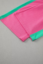 Rose Red 2pcs Color Block Pullover Loose Pant Set