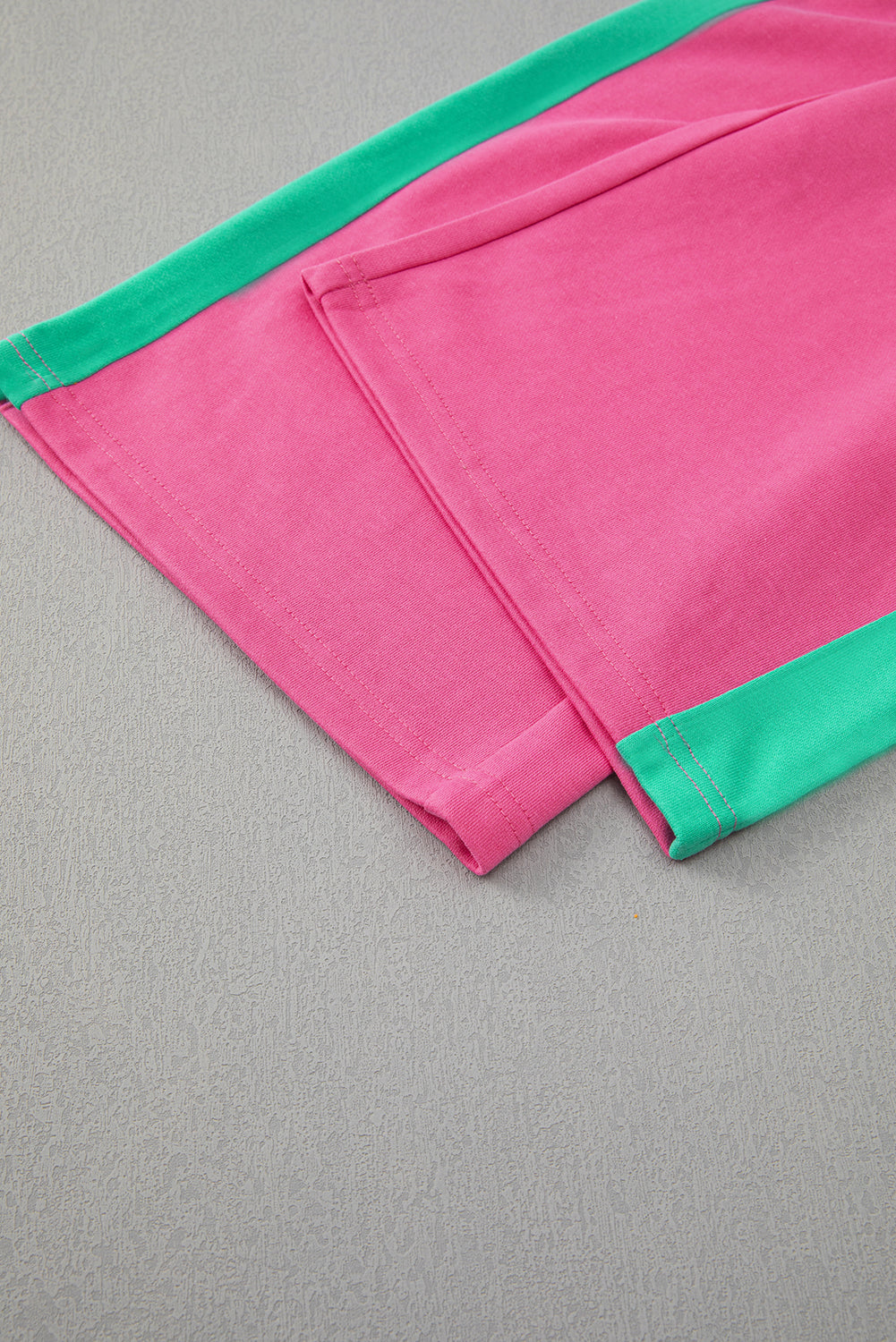 Rose Red 2pcs Color Block Pullover Loose Pant Set