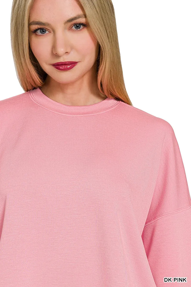 Zenana Scuba Long Sleeve Sweatshirts & Shorts Set