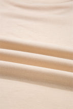 Beige Raw Edge Flower Patch Drop Shoulder Casual Top