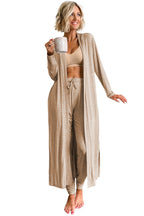 Parchment Split Long Cardigan and Skinny Pants Lounge Set - Cozy Two-Piece Loungewear for Effortless Style