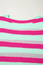 Green Stripe Round Neck Casual Sweater