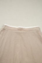 Parchment Raw Edge Detail Colorblock Patchwork Cropped Pullover Drawstring Skirt Set