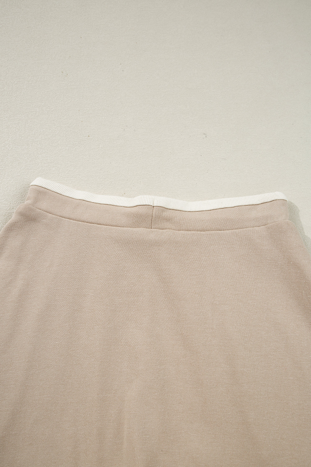 Parchment Raw Edge Detail Colorblock Patchwork Cropped Pullover Drawstring Skirt Set