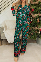 Festive Green Bow Print 2-Piece Pajama Set for Women - Soft & Cozy Loungewear