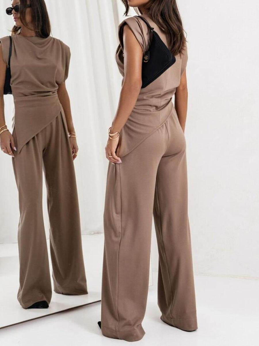 Elegant Irregular Sleeveless Casual Two-Piece Set for Women - Polyester Blend, S-3XL