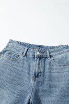 Dusk Blue Embroidered Cropped Wide Leg High Waist Jeans