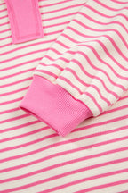 Pink Stripe Collared V Neck Drop Shoulder Pullover and Skort 2pcs Outfit