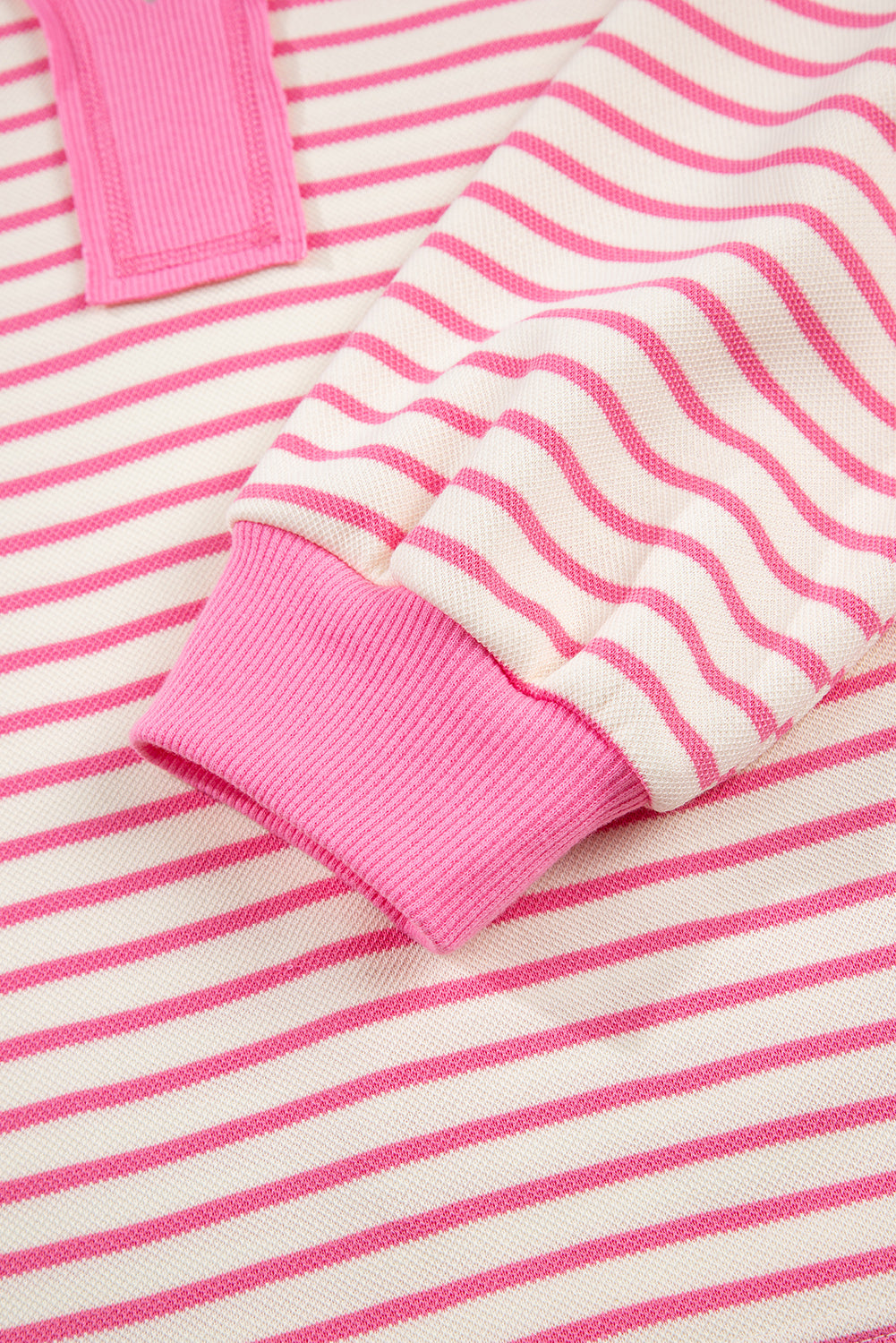 Pink Stripe Collared V Neck Drop Shoulder Pullover and Skort 2pcs Outfit