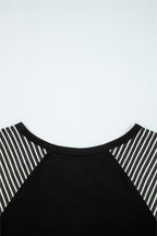 Black Contrast Print Striped Raglan Long Sleeve Loose Top