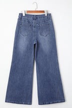 Dirty blue High Waist Button Zip Fly Bell Bottom Jeans