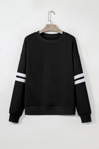 Black Varsity Striped Detail Drop Shoulder Oversized Sweatshirt